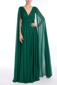 Badgley Mischka | V-Neck Stud Cape Gown | Dark Emerald