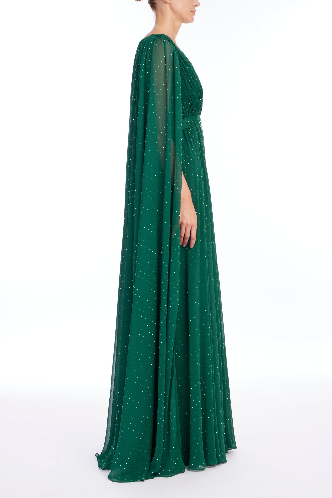 Badgley Mischka | V-Neck Stud Cape Gown | Dark Emerald