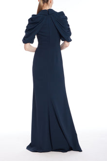Badgley Mischka | Rouched Sleeve Gown |Navy
