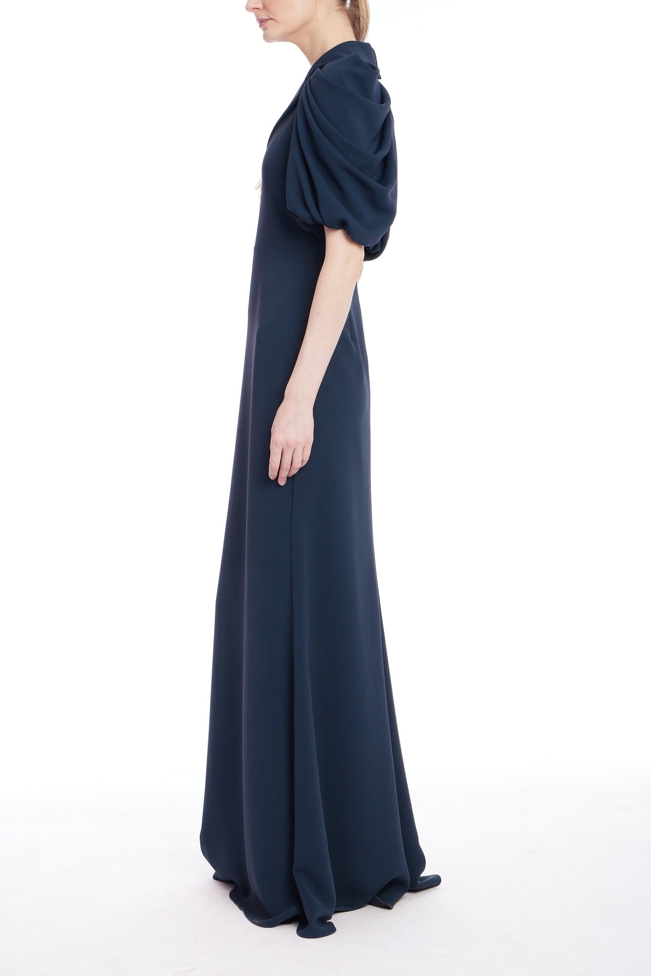 Badgley Mischka | Rouched Sleeve Gown |Navy