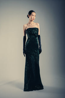 Badgley Mischka | Sequin Strapless Mermaid Gown with Bow Front | Dark Emerald