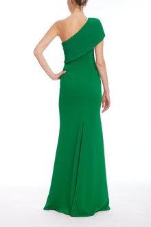 Badgley Mischka | One-Shoulder Pleated Maxi Gown | Emerald