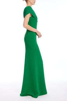 Badgley Mischka | One-Shoulder Pleated Maxi Gown | Emerald