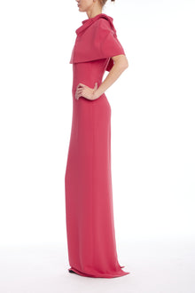 Badgley Mischka | Capelet & Bow Accent Column Evening Dress | Strawberry