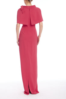 Badgley Mischka | Capelet & Bow Accent Column Evening Dress | Strawberry