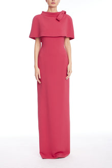 Badgley Mischka | Capelet & Bow Accent Column Evening Dress | Strawberry