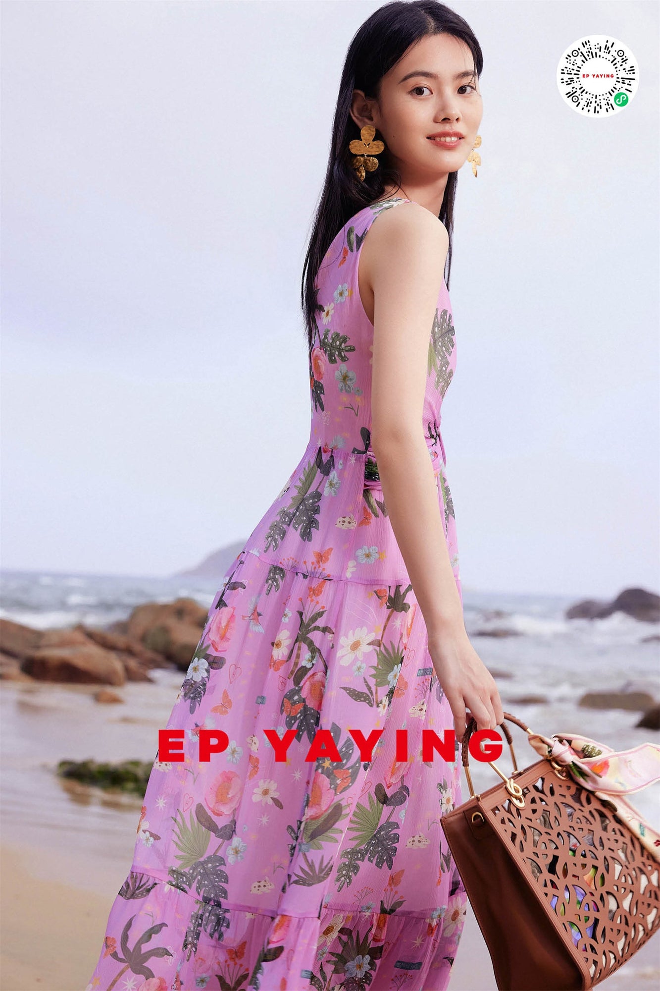 Silk Floral Midi Dress | Purple