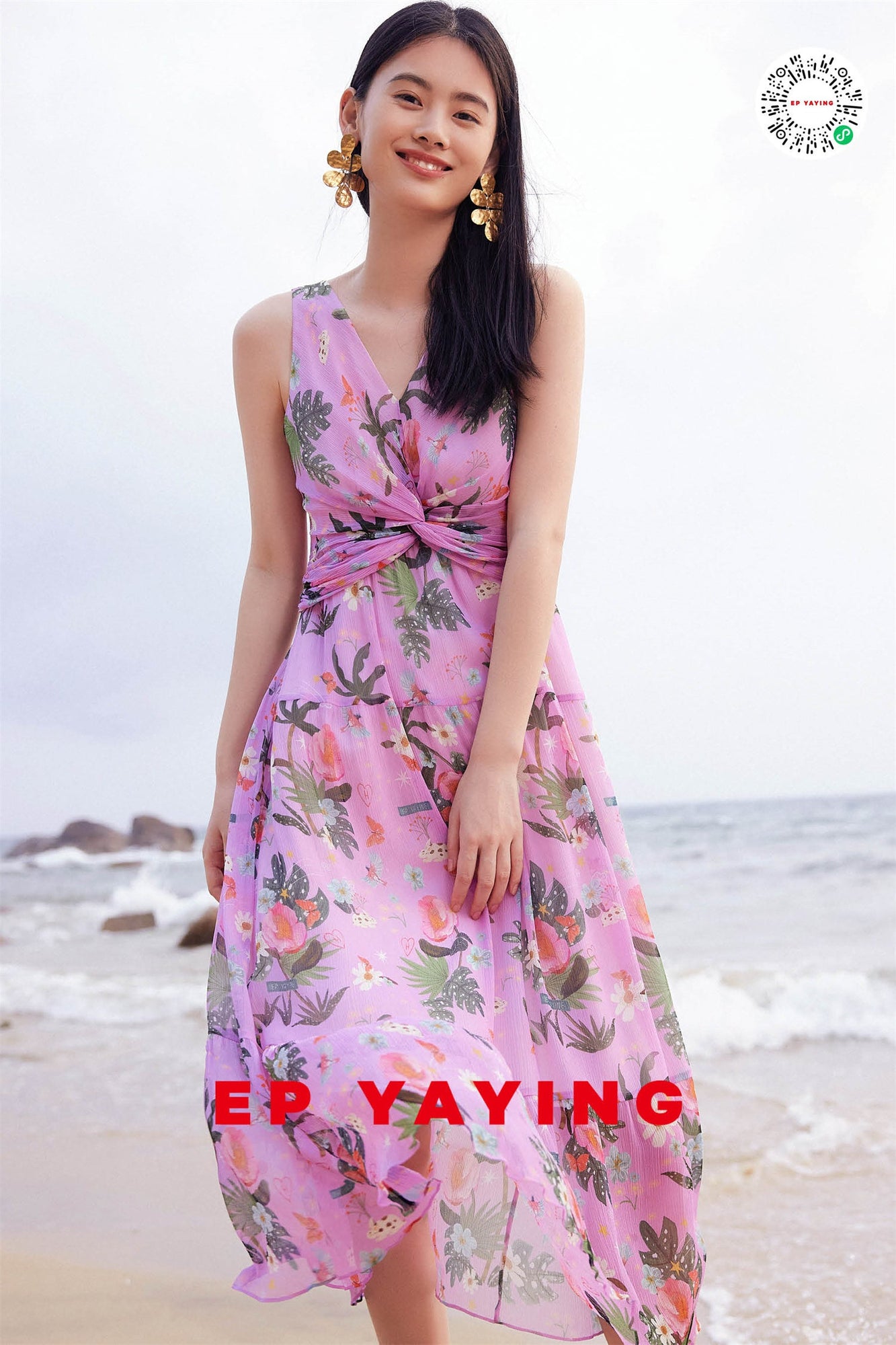 Silk Floral Midi Dress | Purple