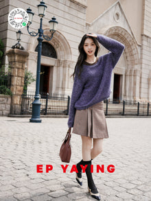 Mohair Fancy Yarn Wool Sophisticated Knit Top | Purple