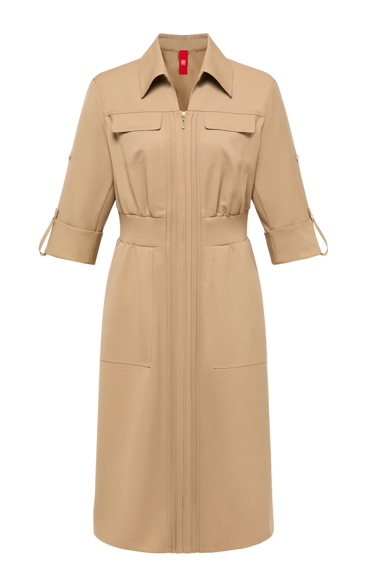 Wool Elegant Waist-Defining Slim-Fit Dress | Khaki
