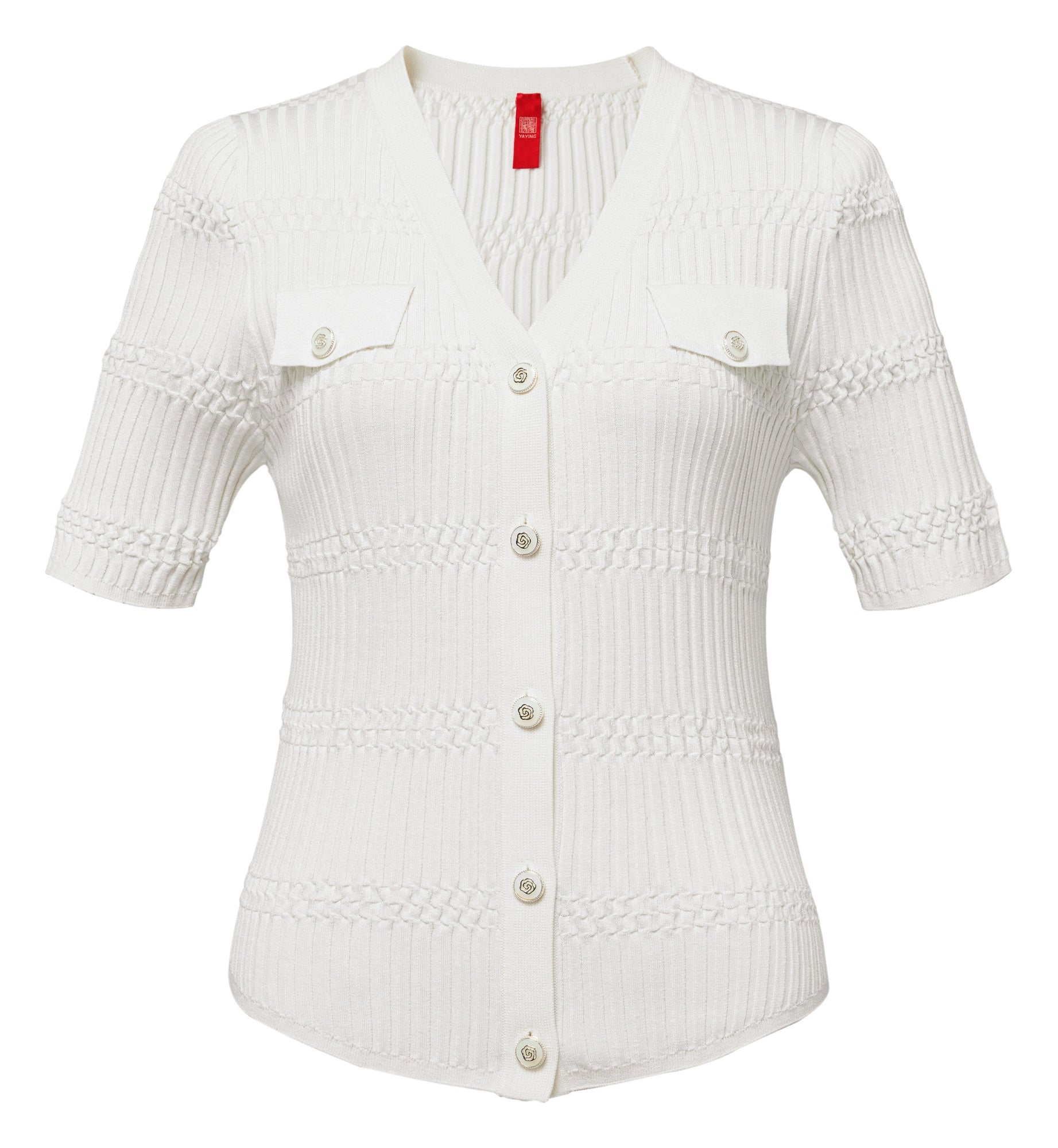 Mulberry Silk Short-Sleeve v Slim-Fit Cardigan | White
