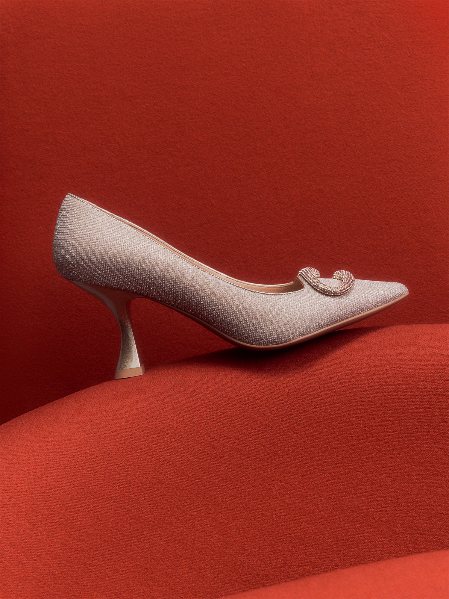 Auspicious Full-Diamond High-Heeled Shoes | Golden