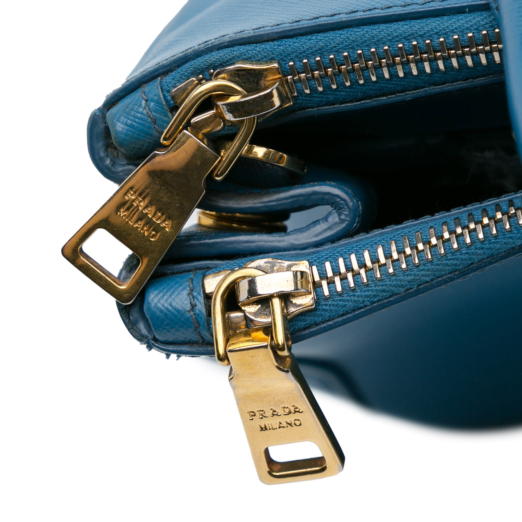 Prada | Pre-Owned Medium Saffiano Lux Galleria Double Zip Satchel | Blue