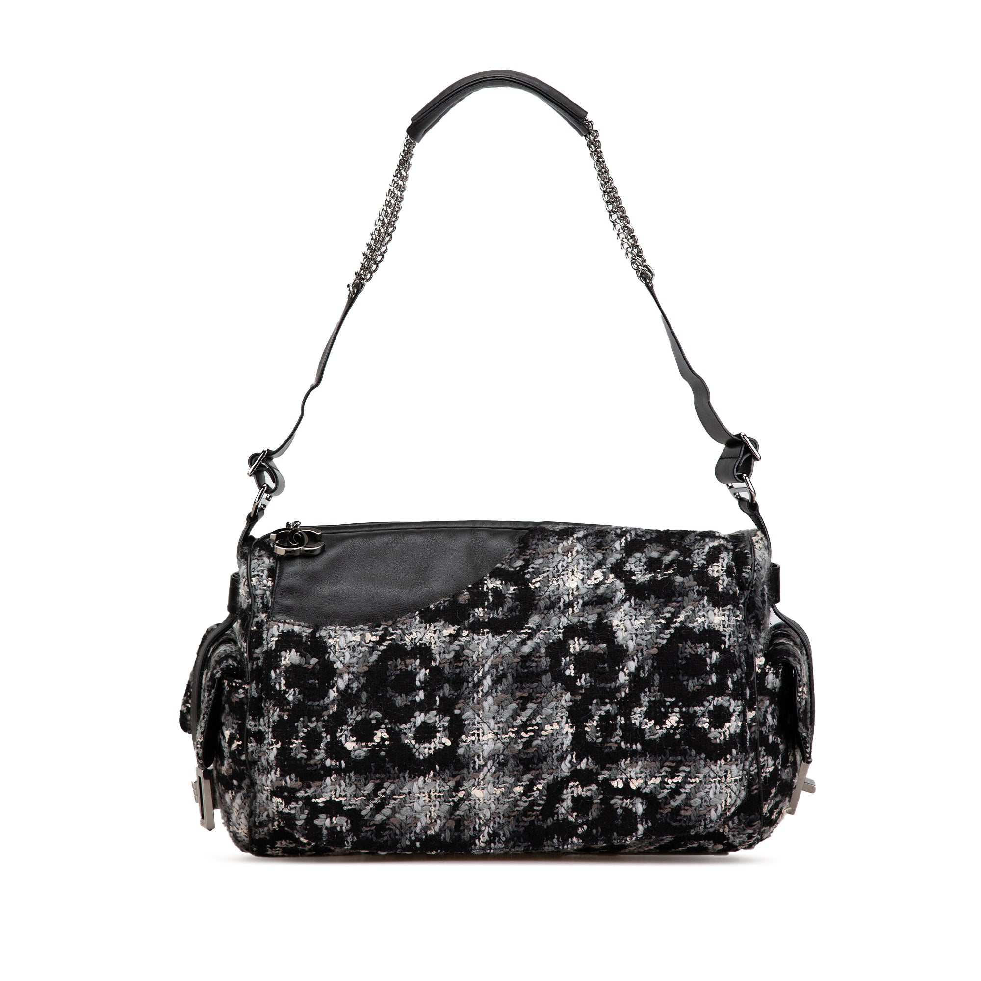 Chanel | Pre-Owned Tweed Camellia Shoulder Bag | GrayBlack