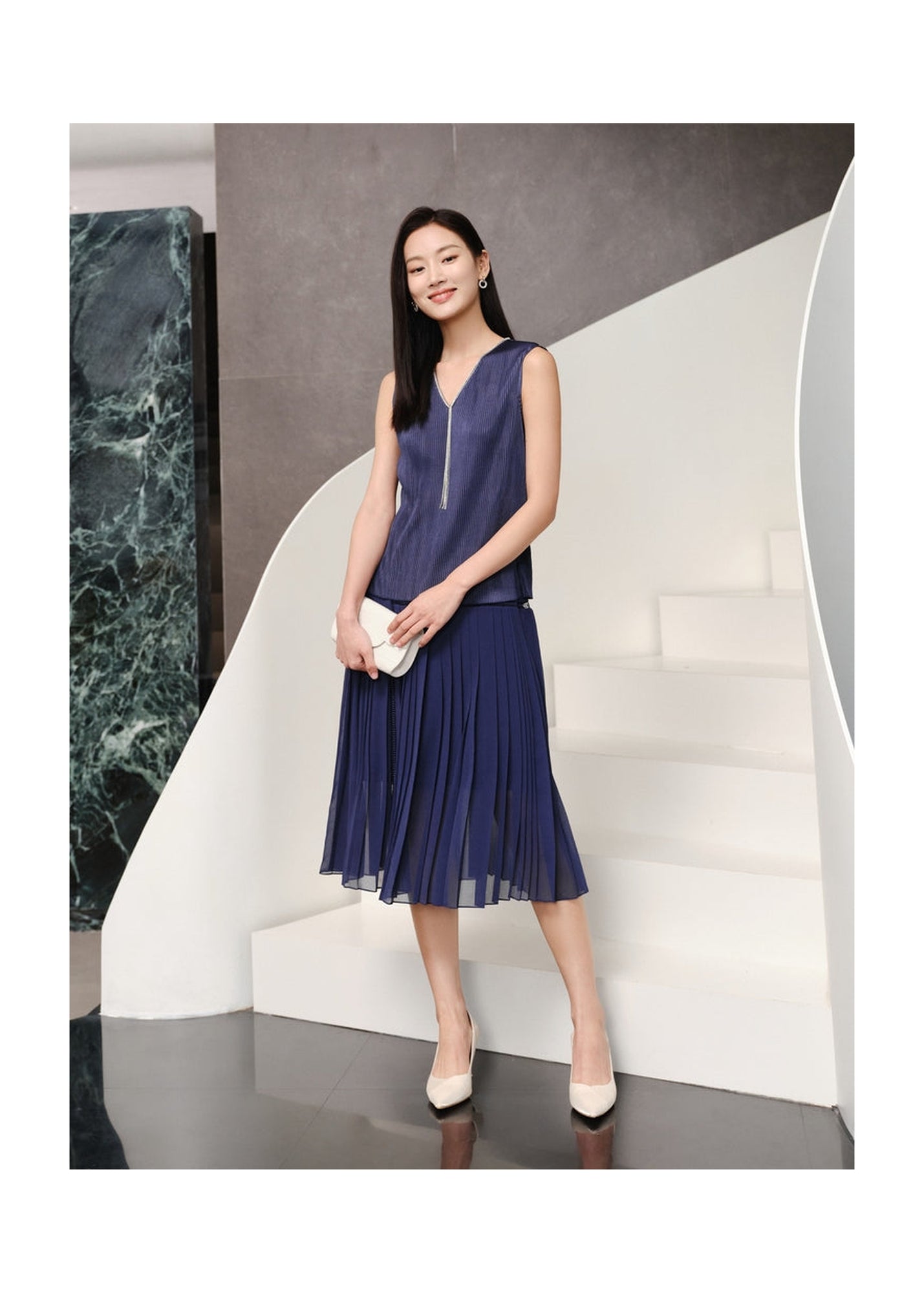 Elegant Pleated Skirt | Navy