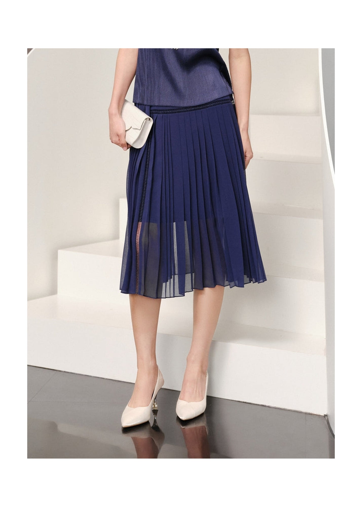Elegant Pleated Skirt | Navy