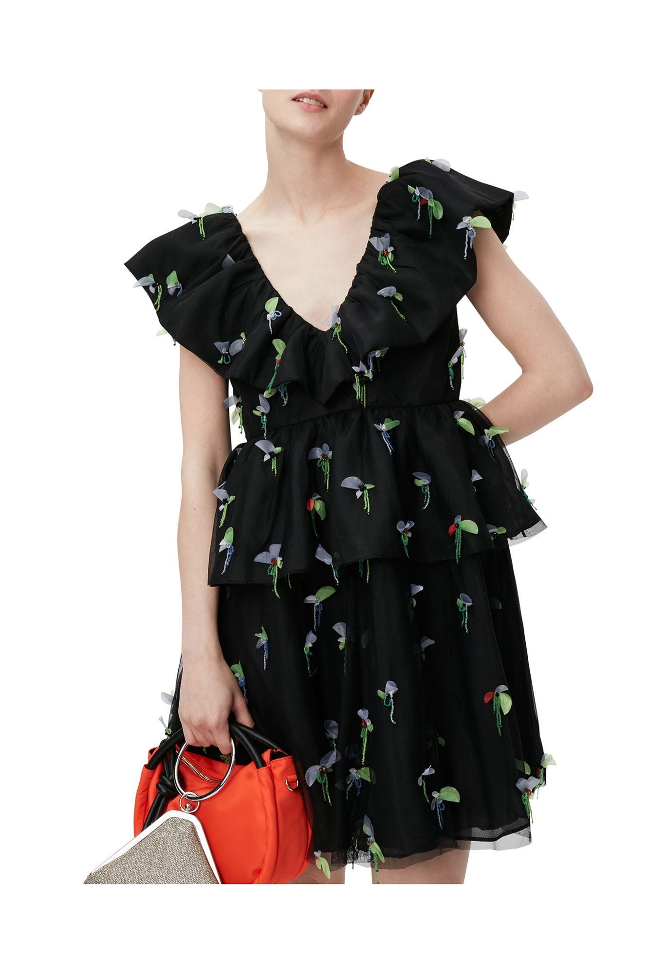 Embellished Mesh Mini Dress | Black