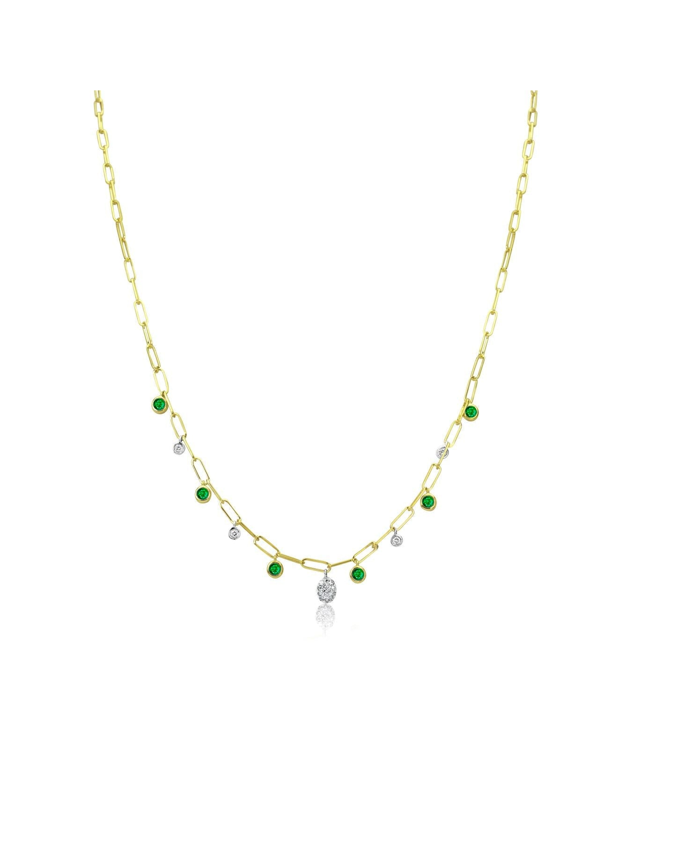 Emerald and Diamond Paperclip Necklace | 14k Yellow Gold