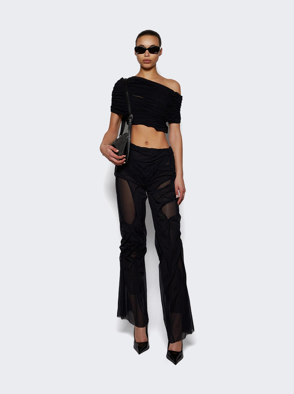 Women | Di Petsa | Hand Draped Wetlook Trousers | Black