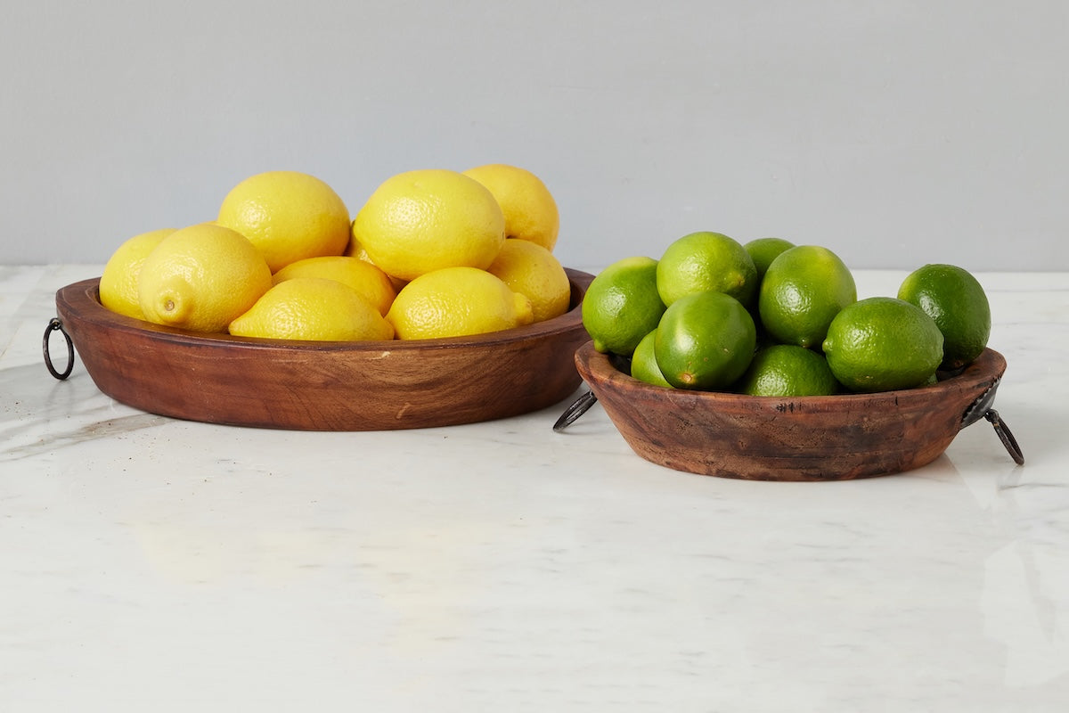 Vintage Wood Bowl with Iron Handle | Natural | Small