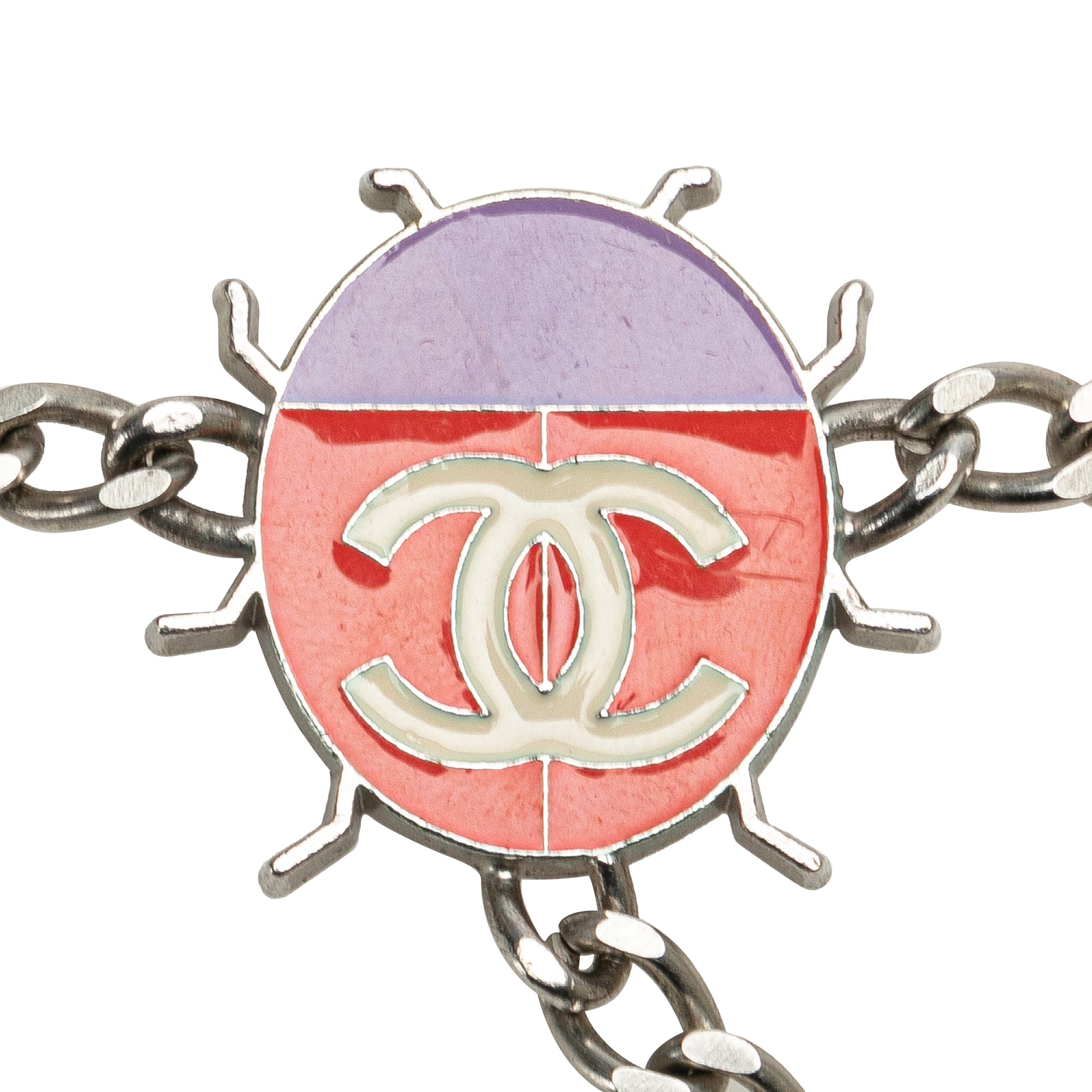 Chanel | Pre-Owned Silver Plated and Enamel CC Ladybug Chain Link Belt | Silver