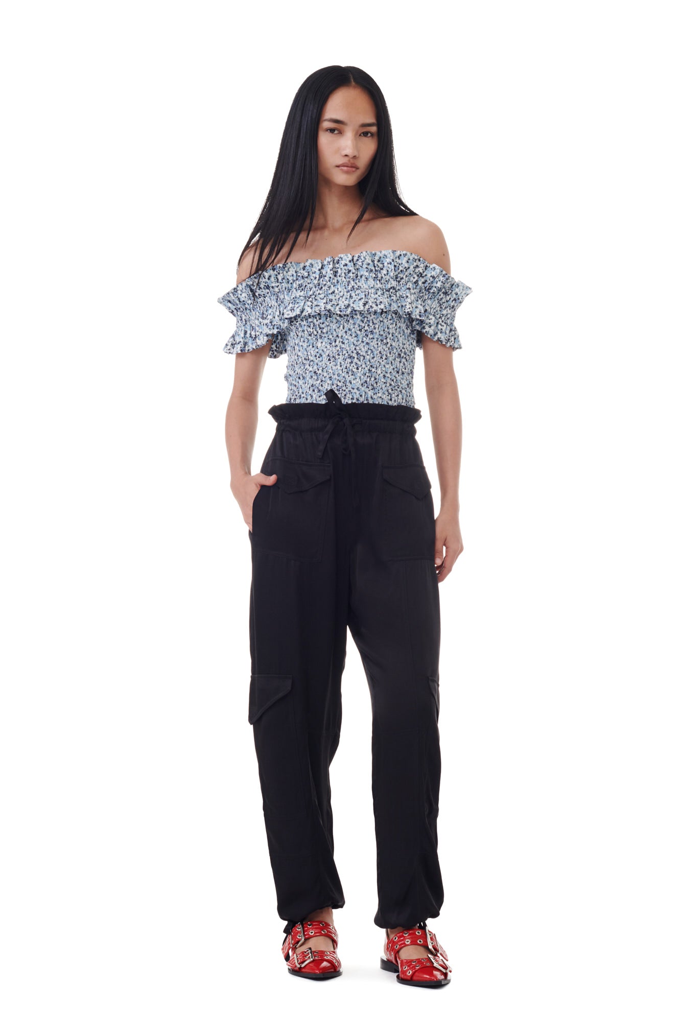 Washed Satin Pocket Pants | Black