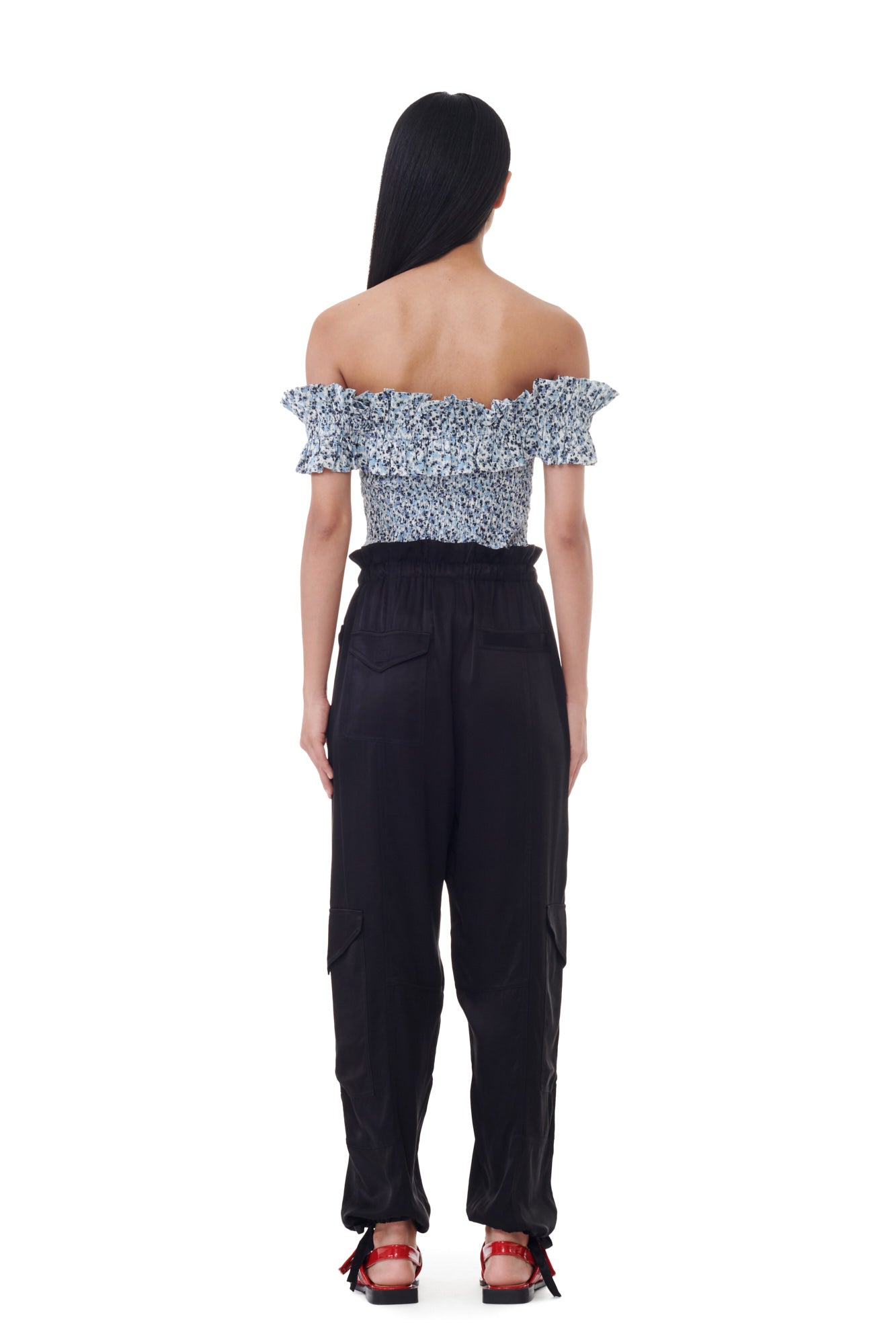 Washed Satin Pocket Pants | Black