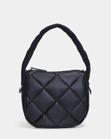The NIOBE L - 8324503 Black by Rudsak is a black, quilted handbag with a rounded rectangular shape, thick padded handle, and bold diamond-shaped stitching. The product is photographed against a plain white background.