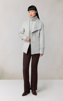 Frieda Coat With Bib In Wool | Stone Blue Heather