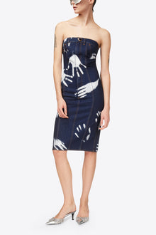 Handprint Strapless Midi Dress | Dark Blue