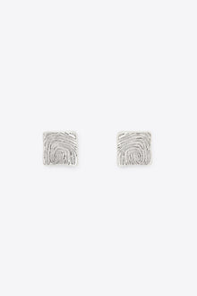 Crystal Fingerprint Square Stud Earrings | Antique Silver