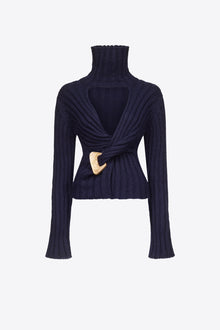 Twisted Knit Turtleneck Sweater | Midnight Blue