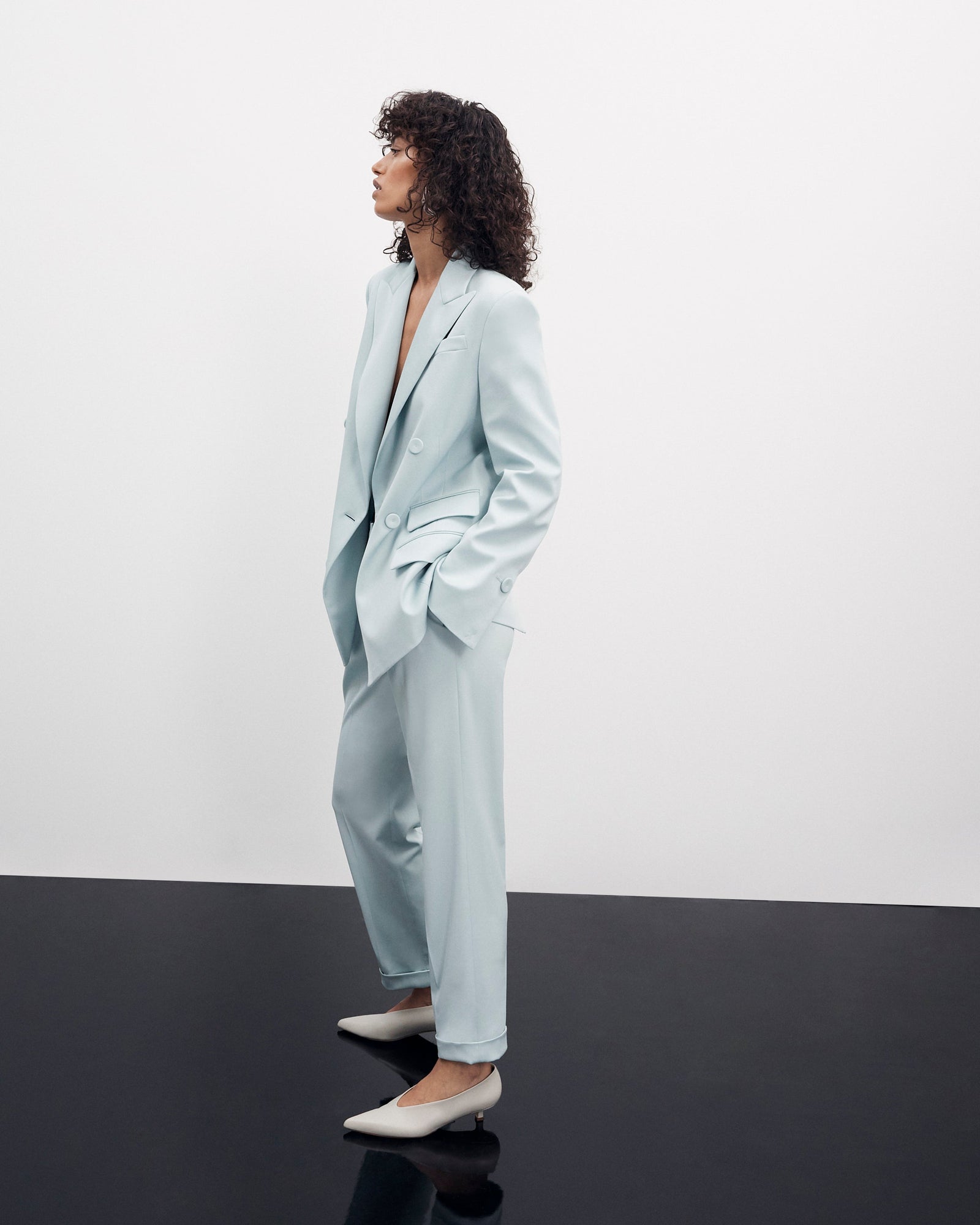 Another Tomorrow Peg Trouser in Mist – Wool Women's Trousers