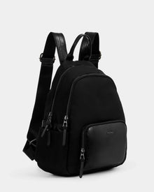 The Rudsak GRACE - L325013 Black women’s mini backpack, shown on a plain white background, is crafted from lightweight technical fabric and features multiple zippered compartments plus adjustable shoulder straps.