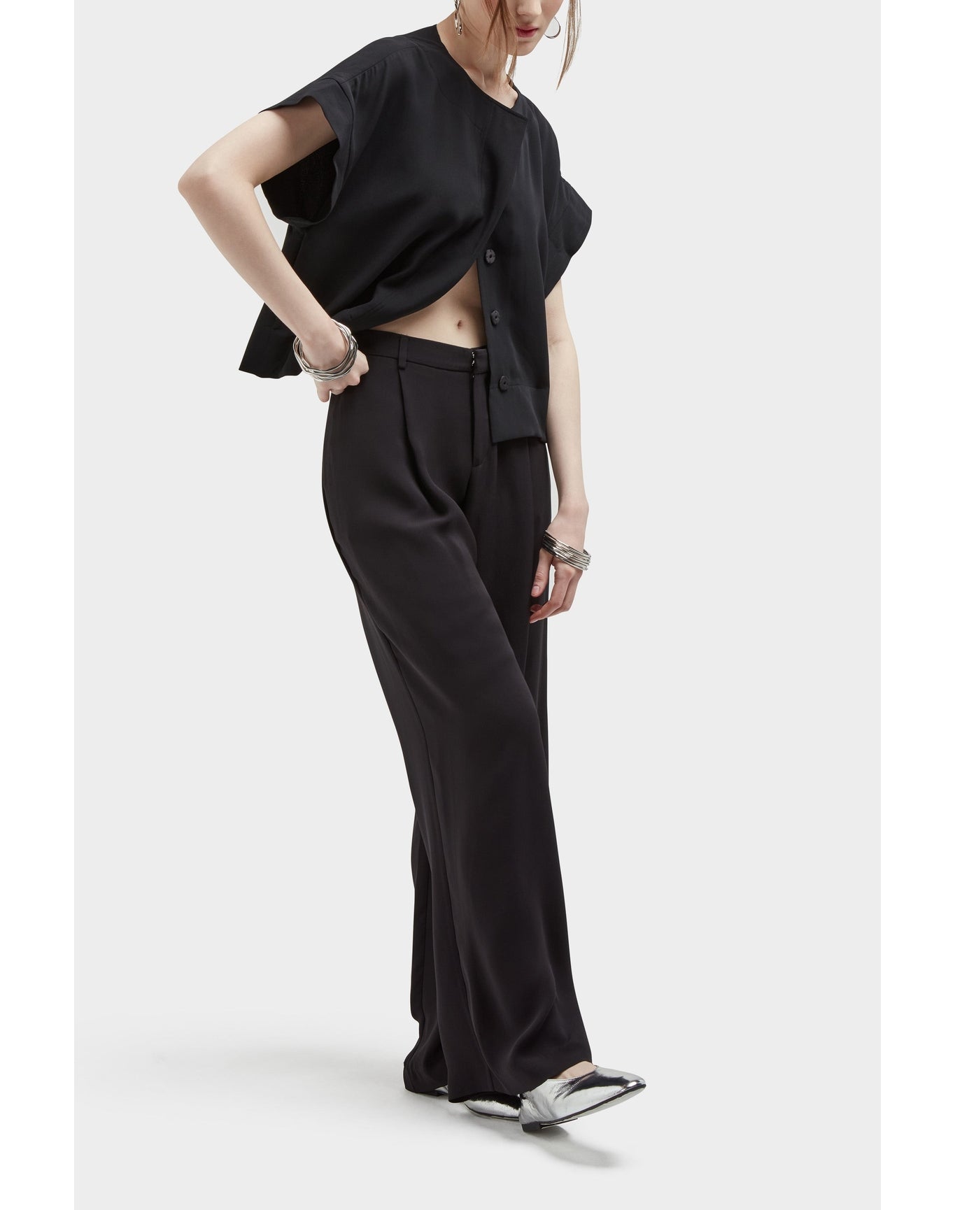 Fabien Silk Mini Shirt Jacket | Black