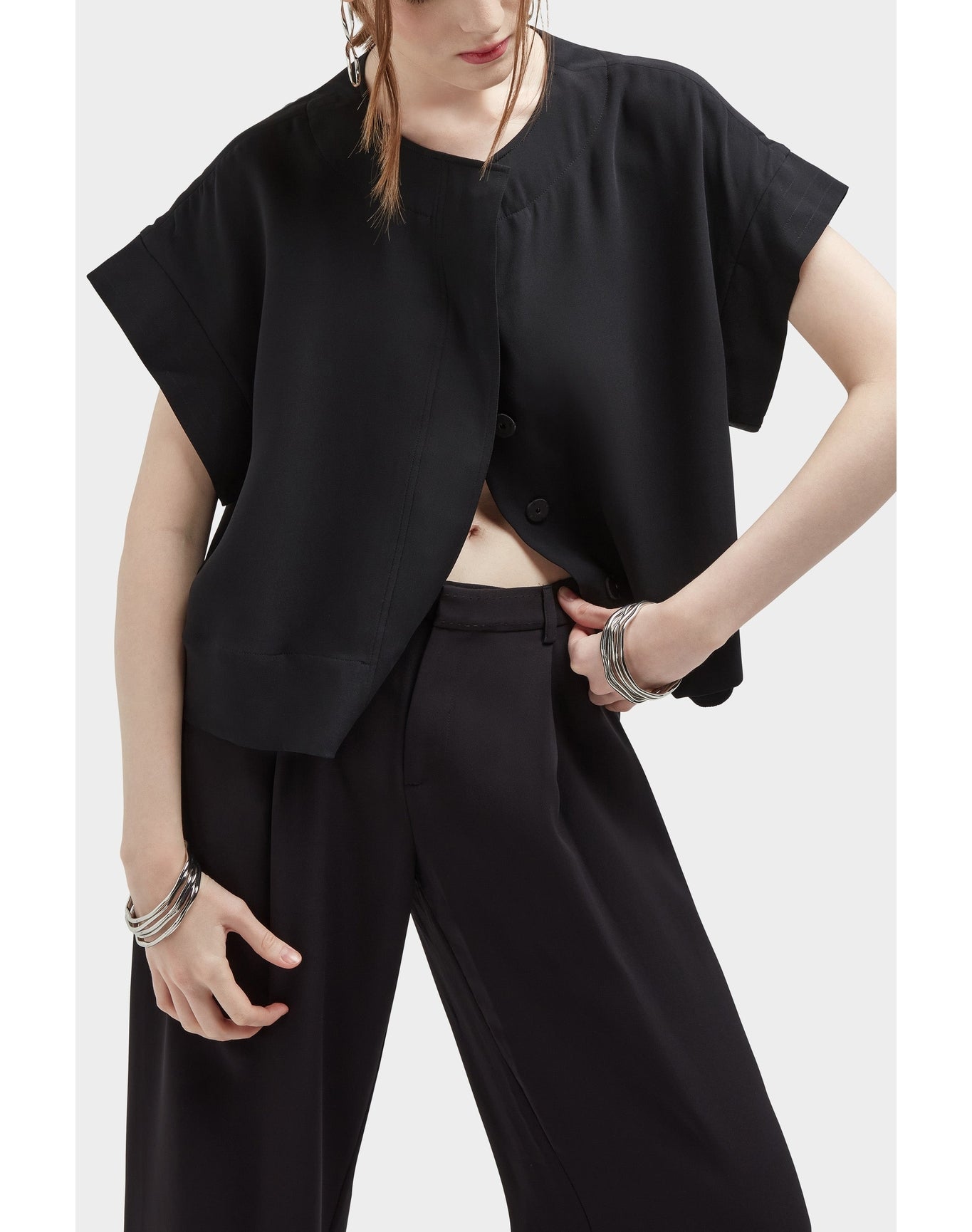 Fabien Silk Mini Shirt Jacket | Black