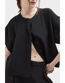 Fabien Silk Mini Shirt Jacket | Black