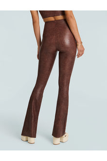 Faux Leather Animal Flared Legging | Brown Croc