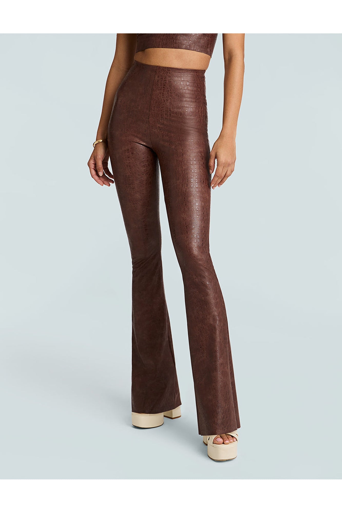 Faux Leather Animal Flared Legging | Brown Croc