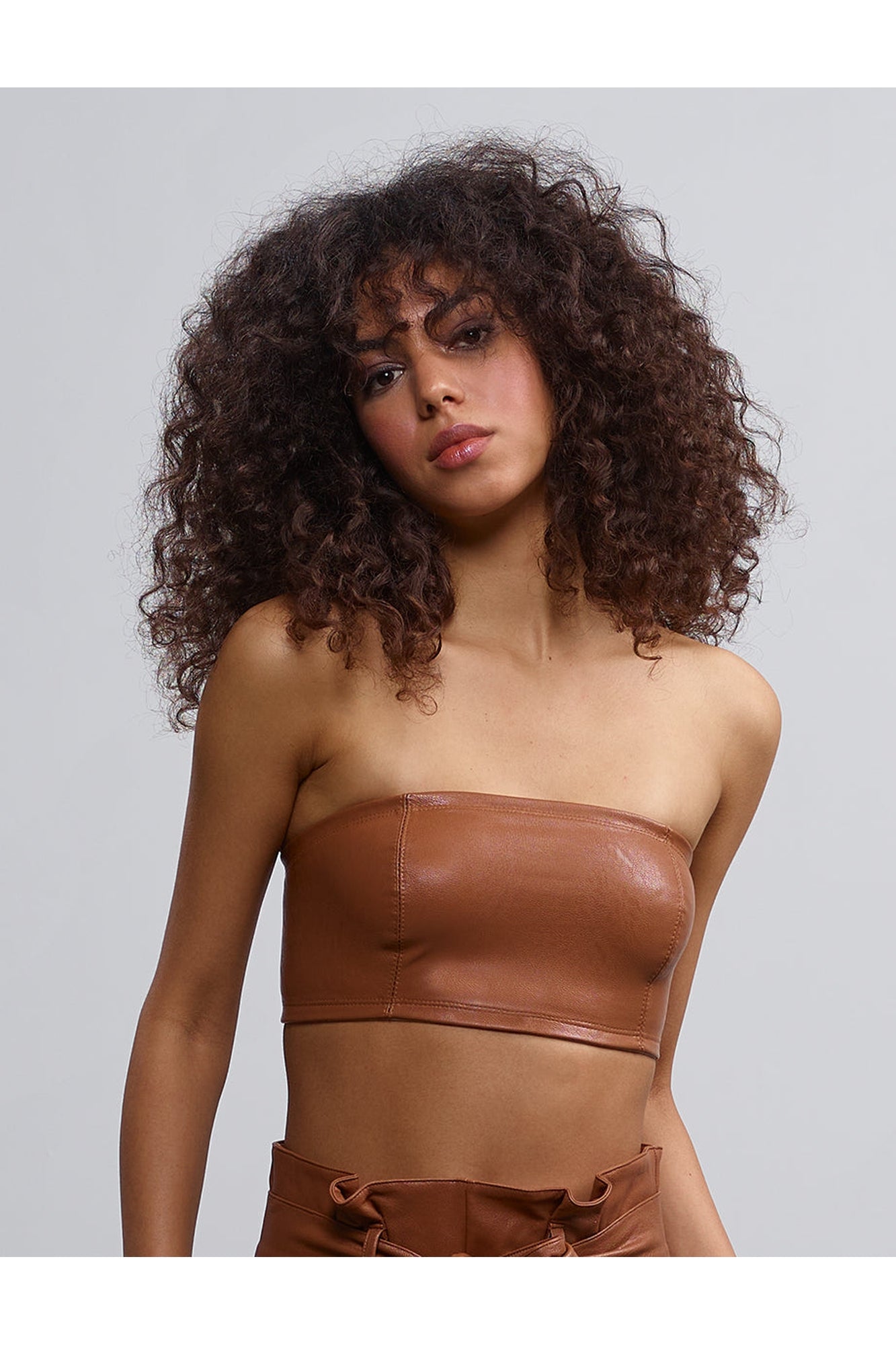 Faux Leather Bandeau Bralette | Cocoa