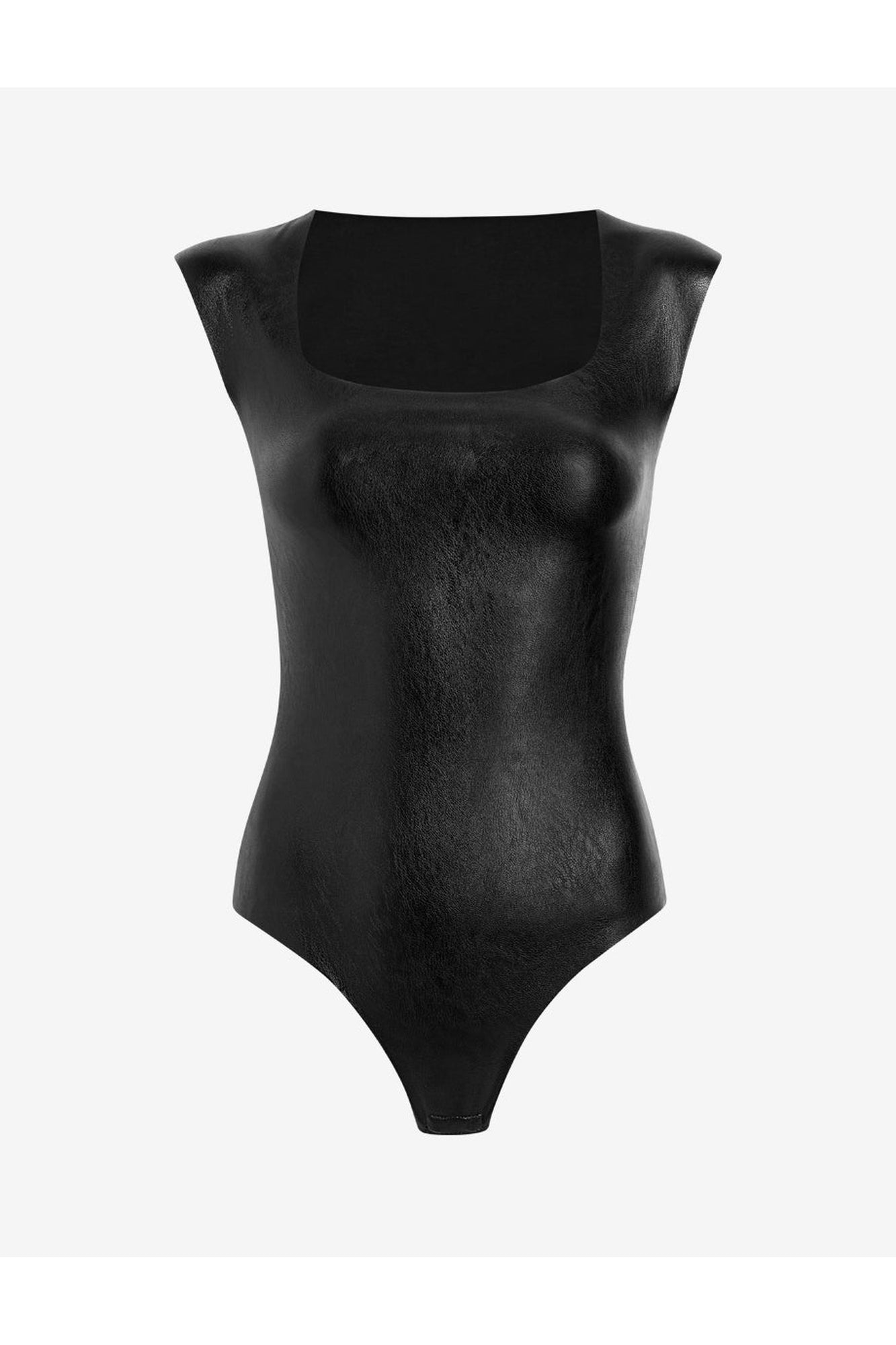 Faux Leather Cap Sleeve Bodysuit | Black