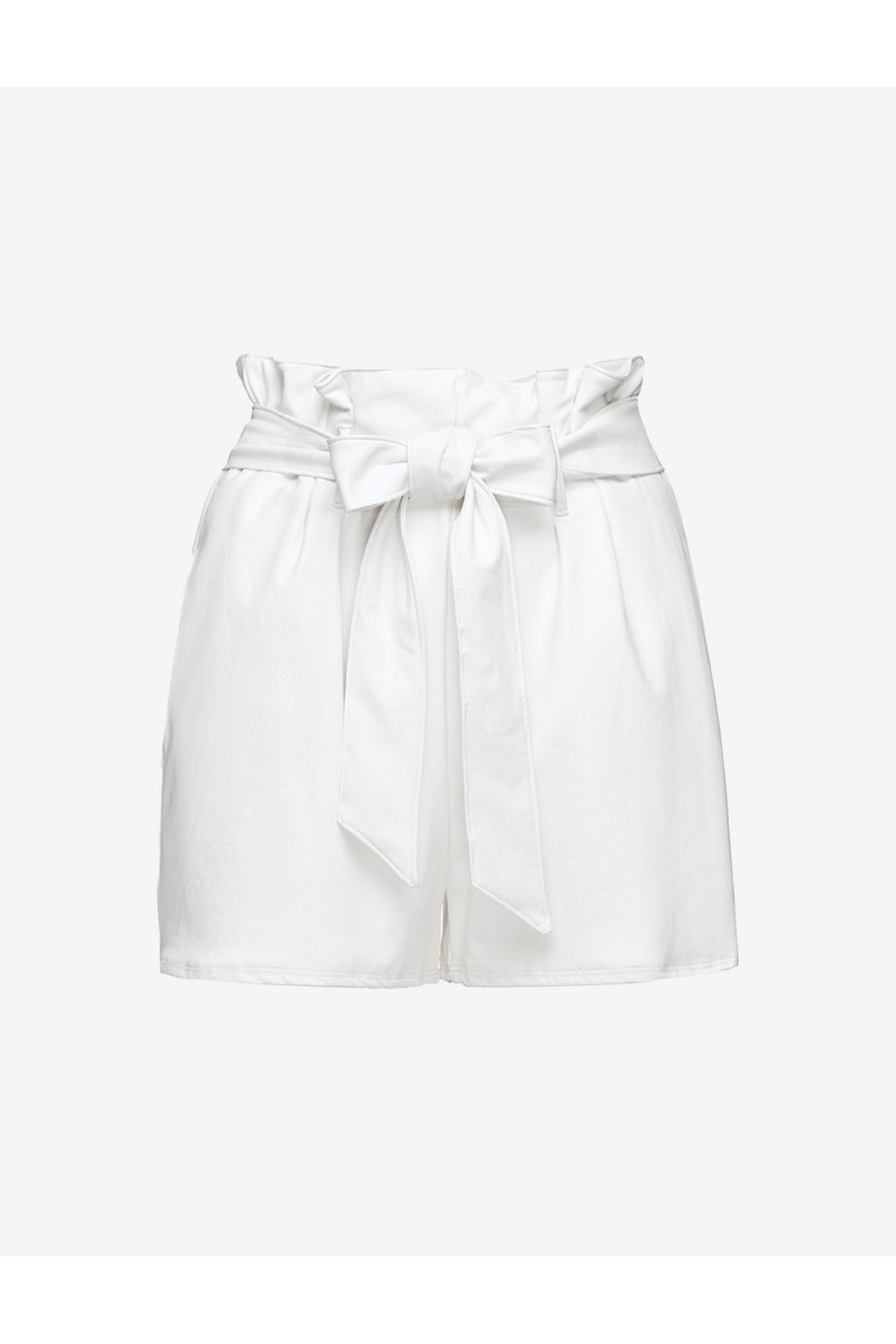 Faux Leather Paperbag Short | White