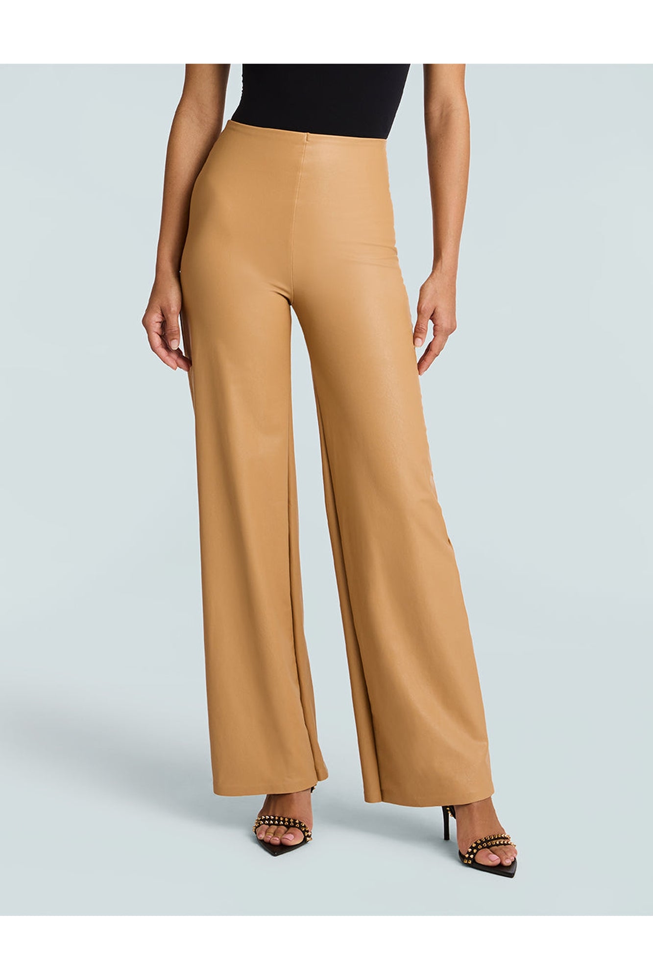 Faux Leather Wide Leg Pant | Camel