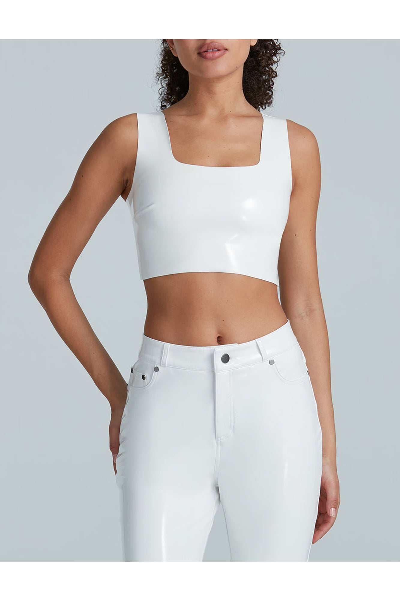 Faux Patent Leather Crop Top | White