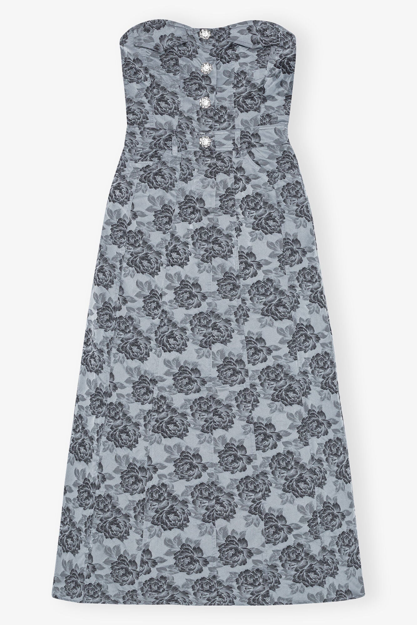 Floral Jacquard Long Corsage Dress | Illusion Blue