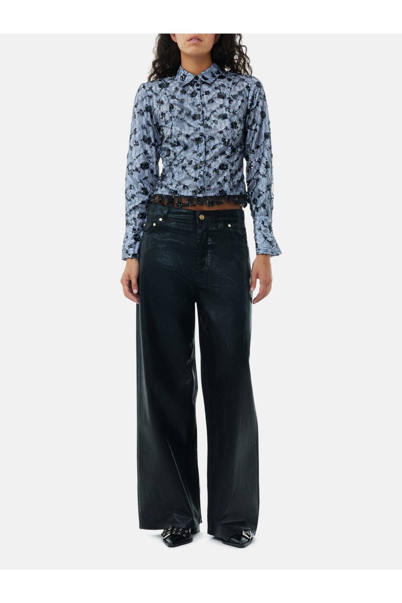 Foil Denim Wide Jeans | Black