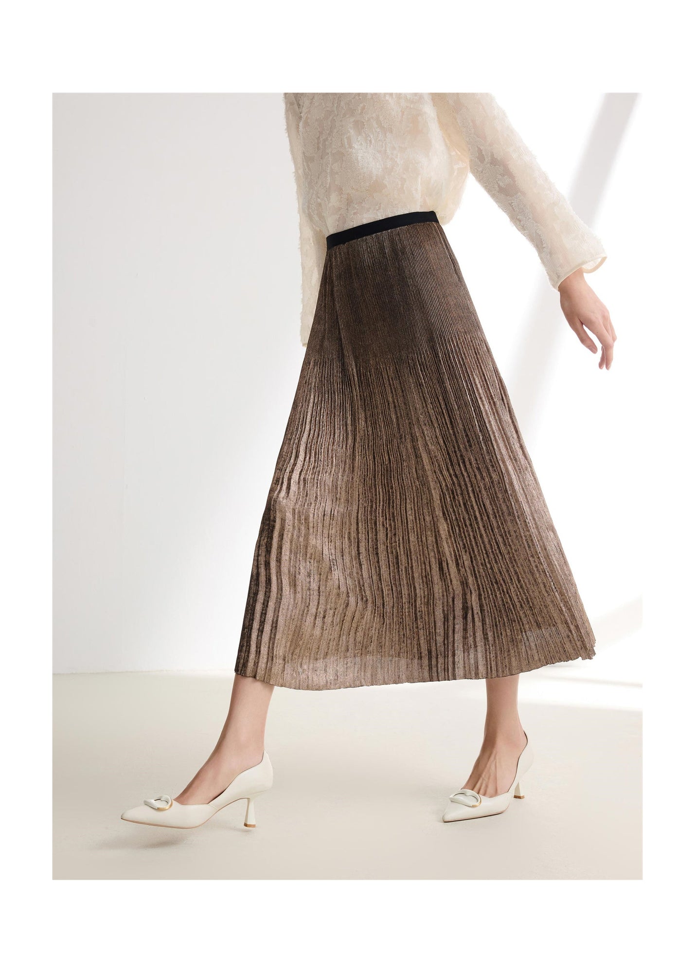 Foil Pleated Skirt | Golden