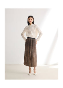 Foil Pleated Skirt | Golden