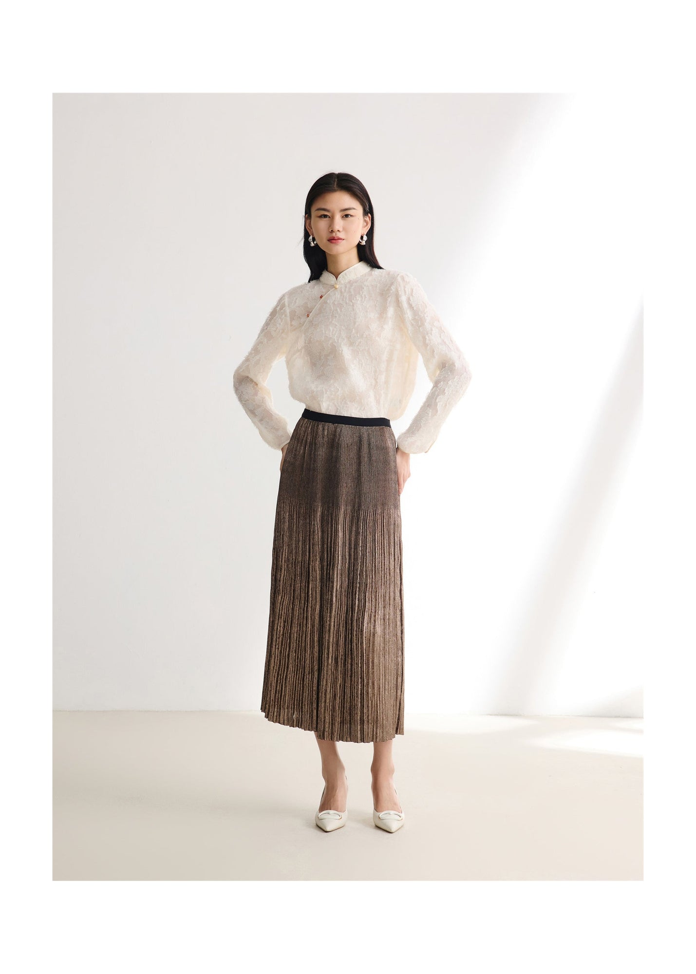 Foil Pleated Skirt | Golden