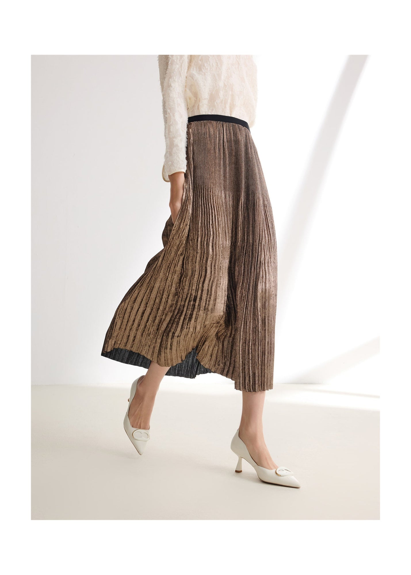 Foil Pleated Skirt | Golden